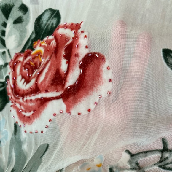 Hale Bob Beaded Silk Velvet Women’s Floral Blouse Top Size Large Designer Spring - Picture 3 of 9